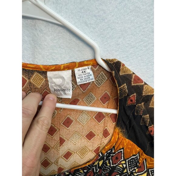 Roamans Womens Plus Size Print Button-Down Top 4XL Multicolor Short Sleeve - Picture 4 of 10